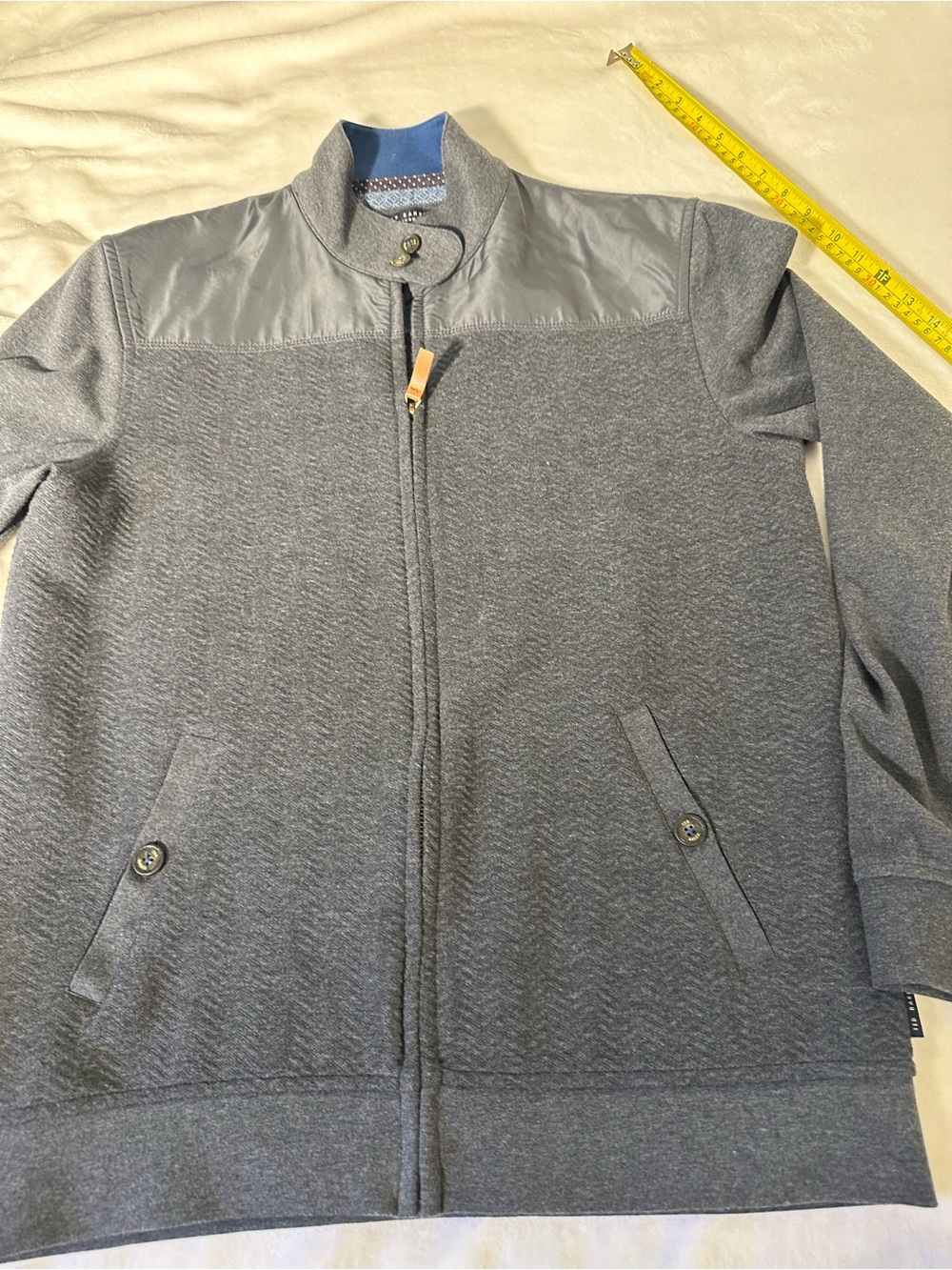 Ted Baker Men’s Jacket Size 4 Gray Full Zip Mock Neck Outerwear ( Medium )